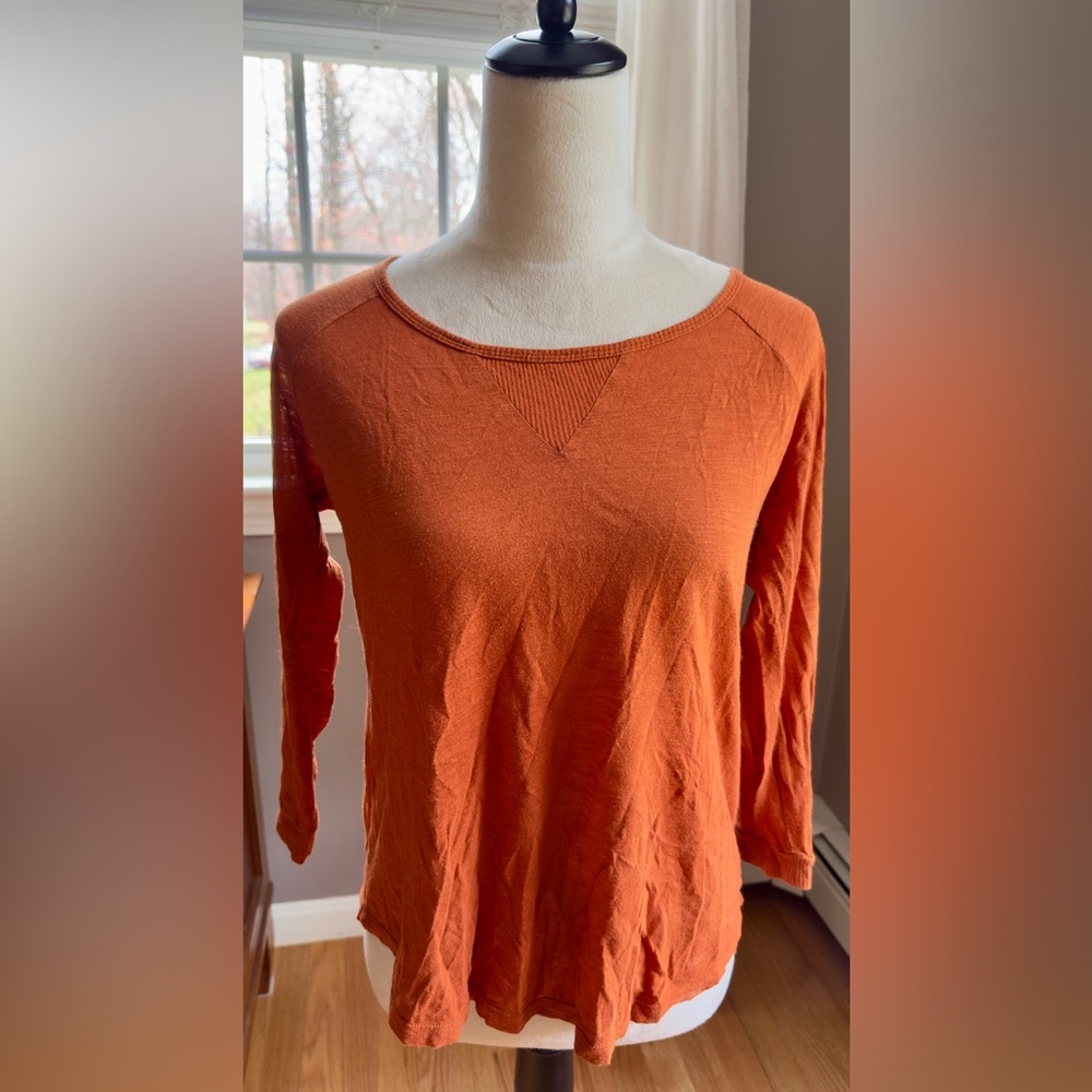 Lucky Brand Scoop Neck Long-Sleeve Top in Rust